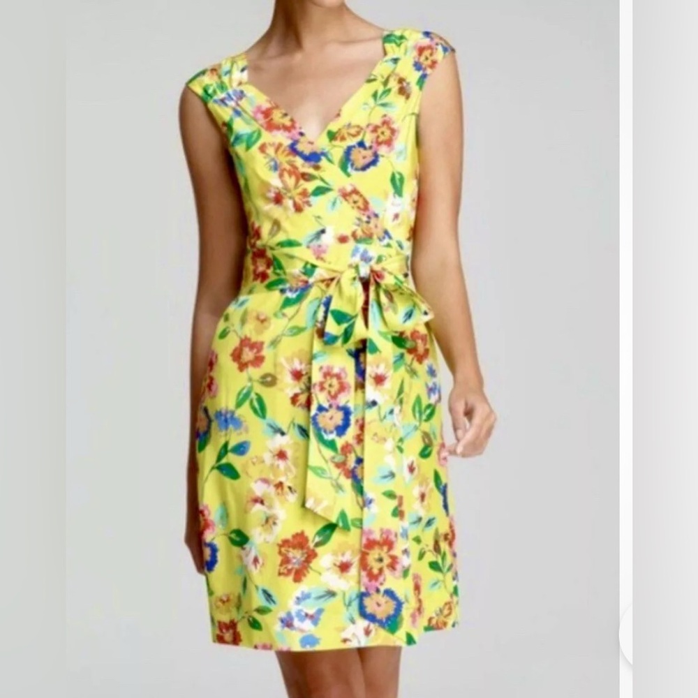 Kate Spade ♠️ Cathleen In Full Bloom Yellow Floral Silk Satin Wrap Dress